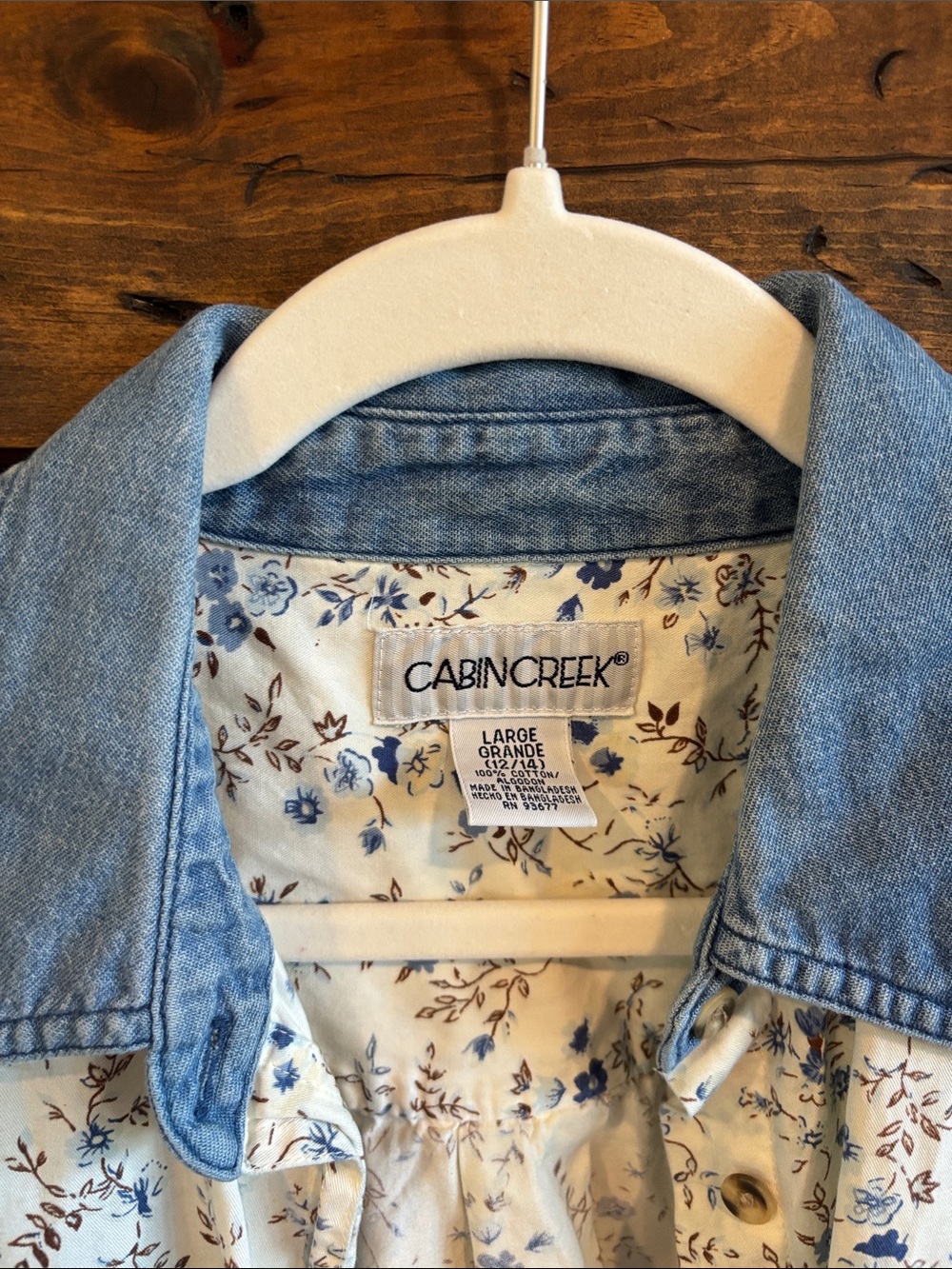 Cream Floral Button-Down with Denim Collar - Picture 3 of 5